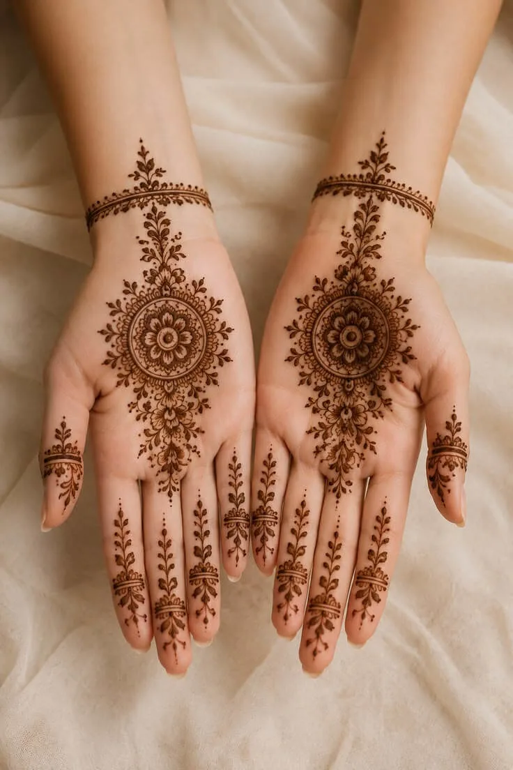 Front hand circle mehndi design